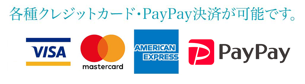 各種クレジットカード（visa、mastercard、americanexpress）・PayPay決済が可能です。